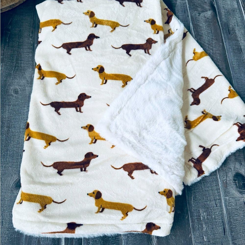 Dachshund Dog Posh Pooch Faux Fur Plush Throw Blanket